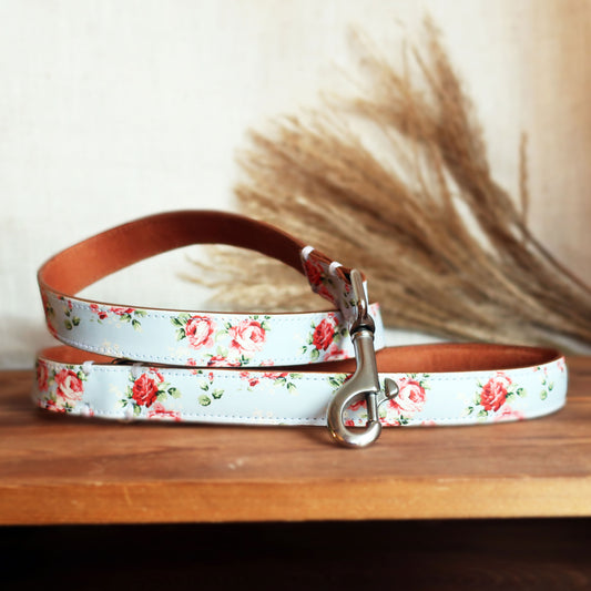 Blue Rose Leather Dog Lead