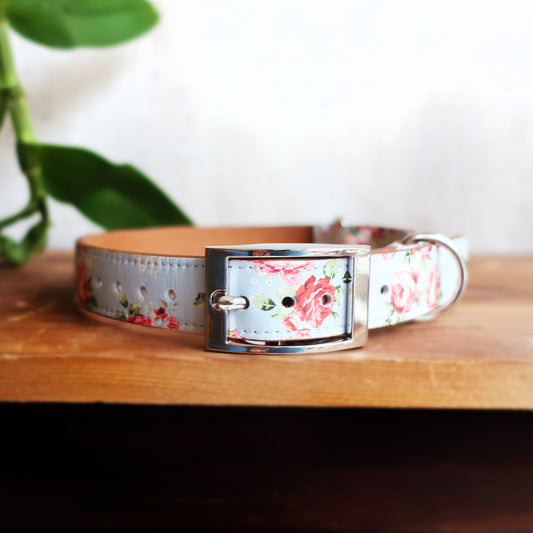 Blue Rose Leather Dog Collar
