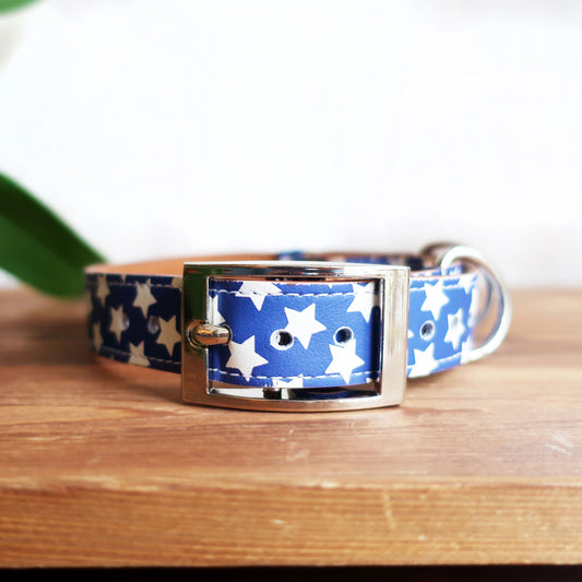 Blue Star Leather Dog Collar