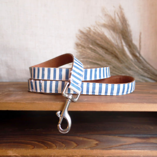 Blue Stripe Leather Dog Lead