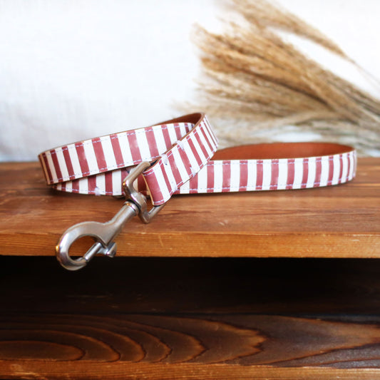 Red Stripe Leather Dog Lead