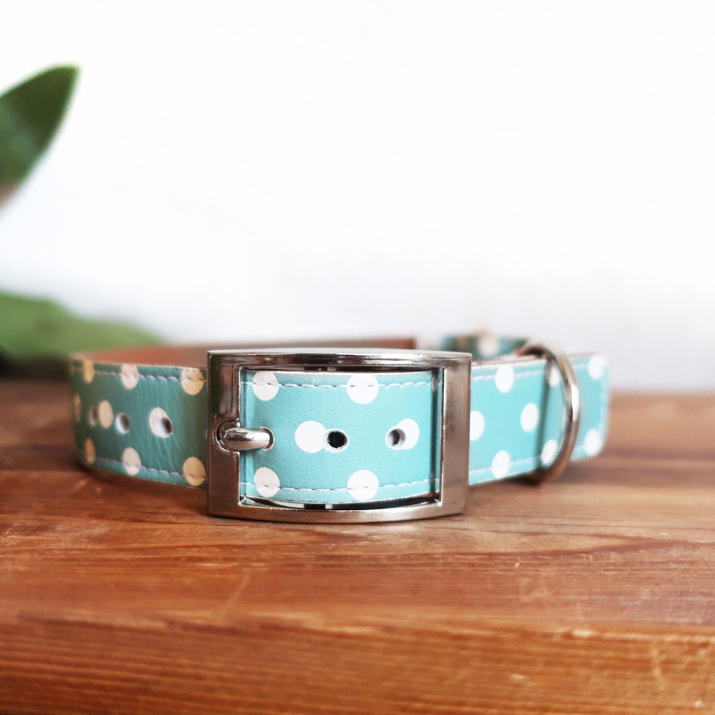 Blue Spot Leather Dog Collar