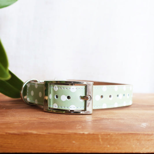Green Dotty Leather Dog Lead