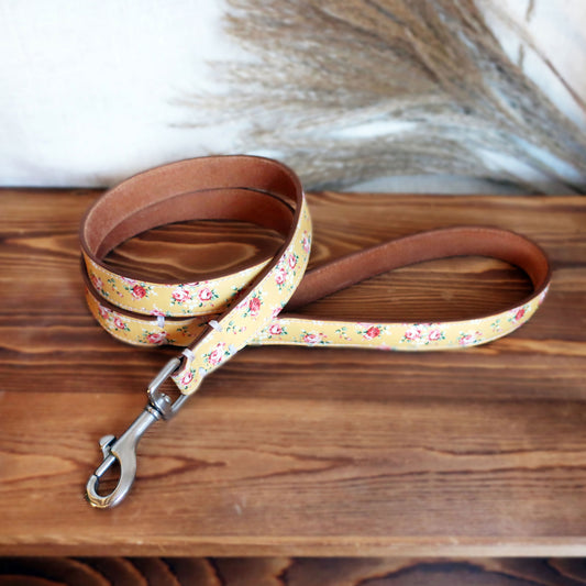 Yellow Rose Leather Dog Lead